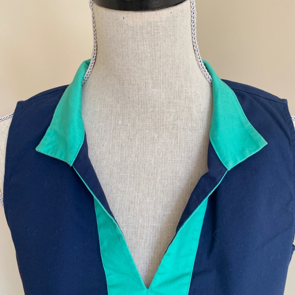Sail to Sable STS Sleeveless  Navy Blue Green Tunic Dress Size M - Picture 2 of 10